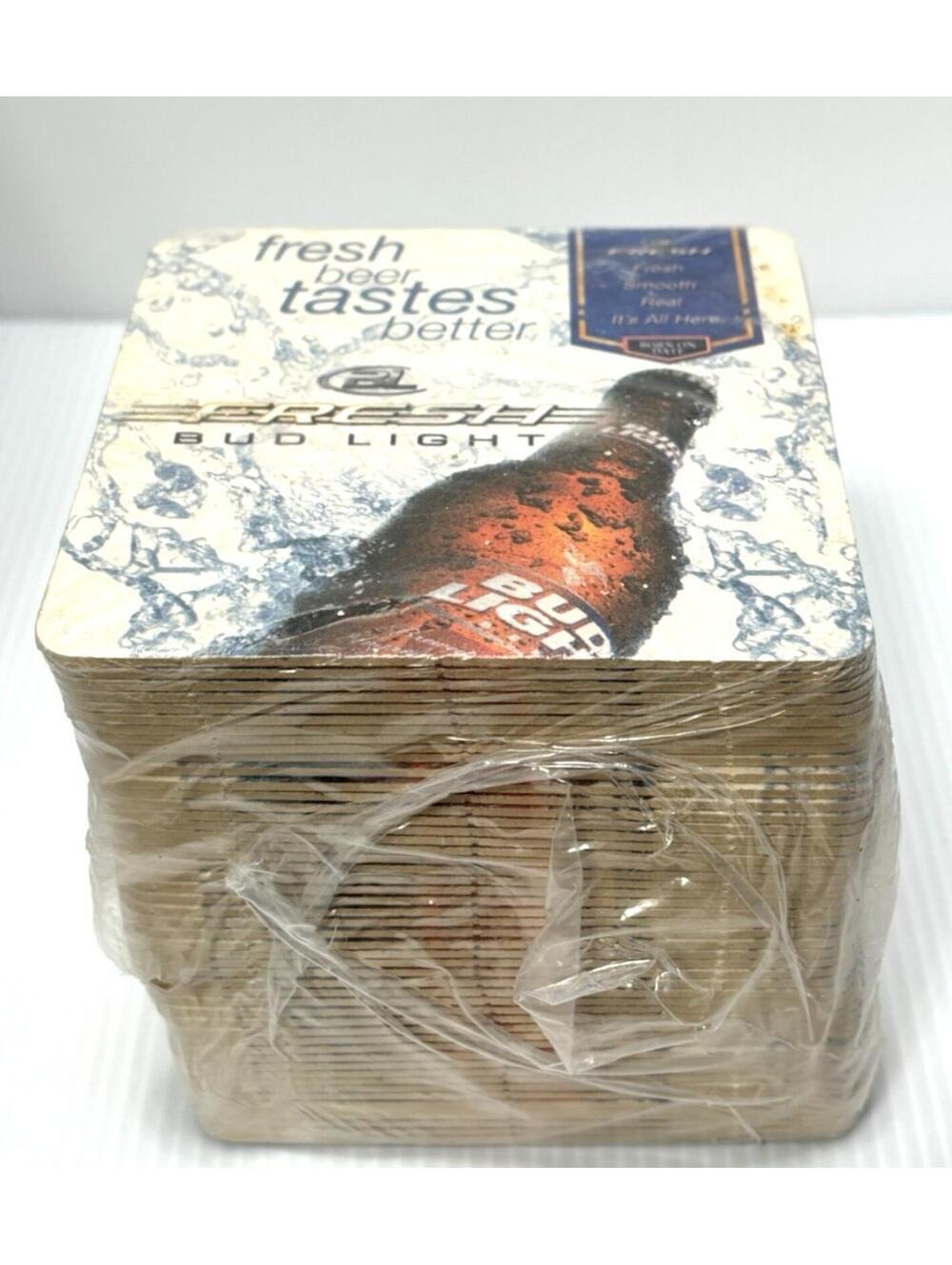 Bud Light Beer Coasters 50pcs Sealed Pressed Cardboard Fresh Beer Tastes Better